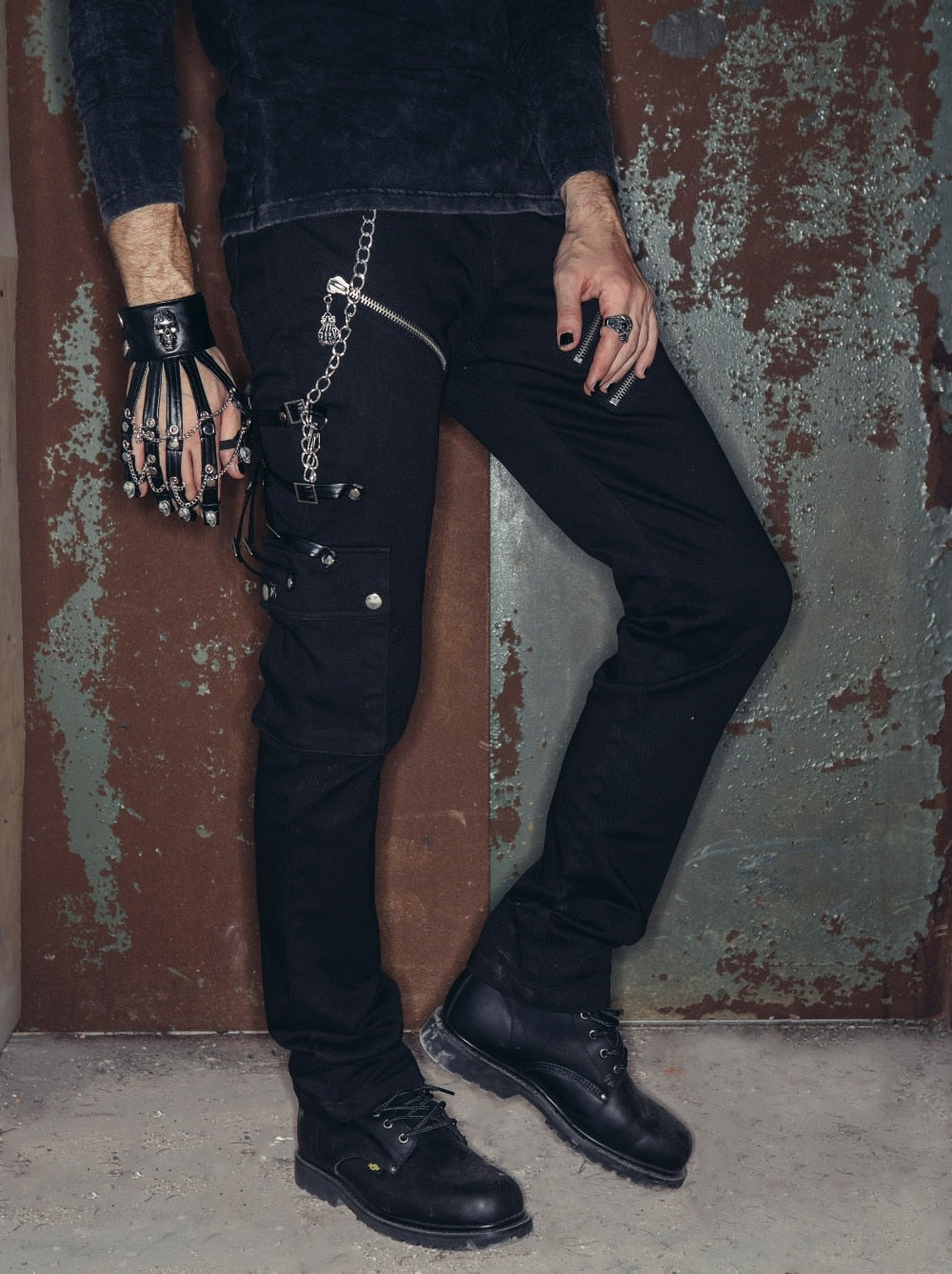 Men's Gothic Triple-Chain Trousers with Zippers