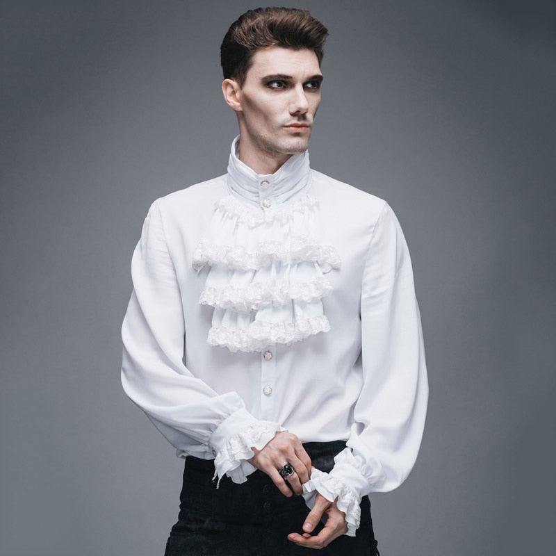 Men's Gothic Vampire Ruffle Shirt – High Neck – S–4XL