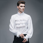 Men's Gothic Vampire Ruffle Shirt – High Neck – S–4XL