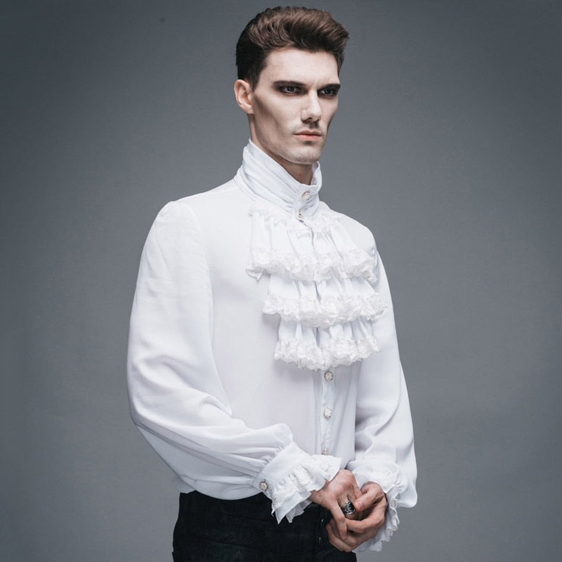 Men's Gothic Vampire Ruffle Shirt – High Neck – S–4XL