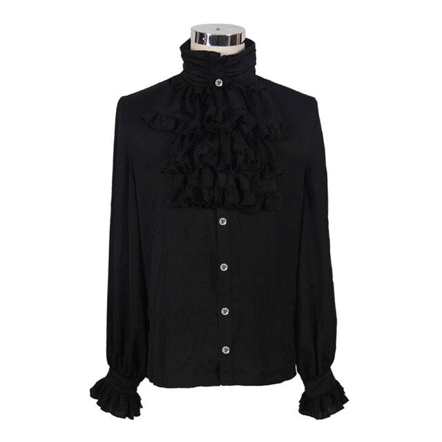 Men's Gothic Vampire Ruffle Shirt – High Neck – S–4XL
