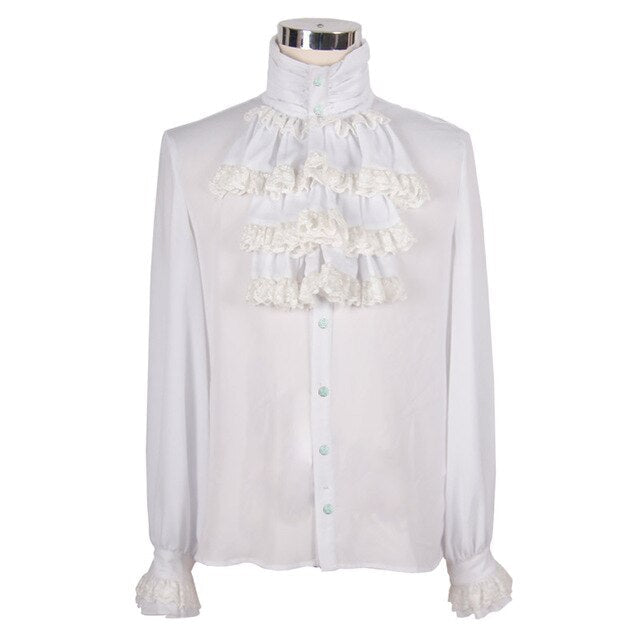 Men's Gothic Vampire Ruffle Shirt – High Neck – S–4XL