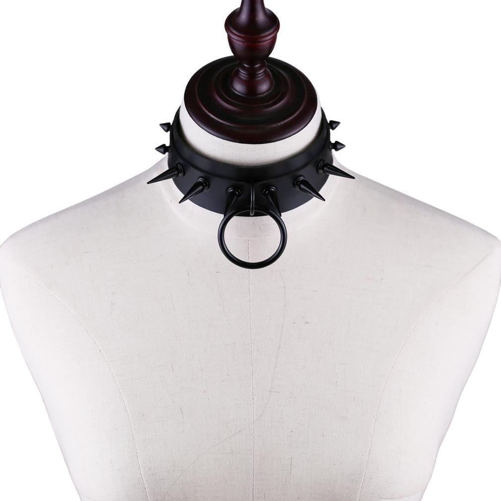 Black Matte Spiked O-Ring Choker – Adjustable