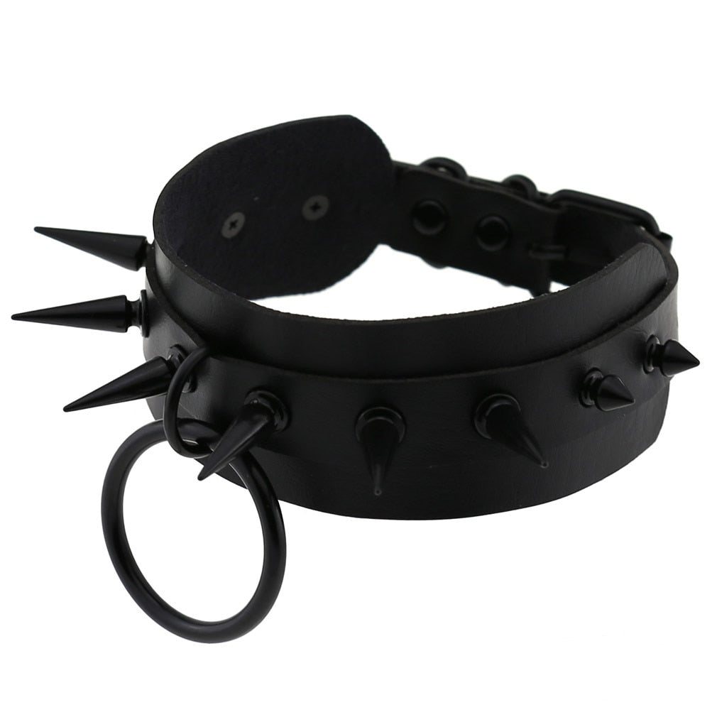 Black Matte Spiked O-Ring Choker – Adjustable