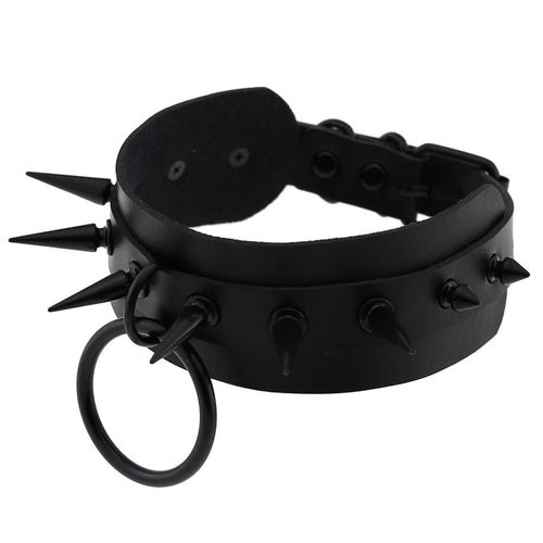 Black Matte Spiked O-Ring Choker – Adjustable