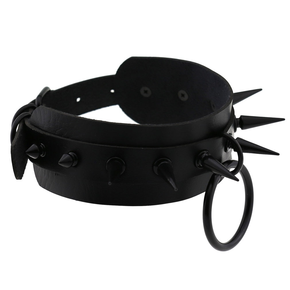 Black Matte Spiked O-Ring Choker – Adjustable
