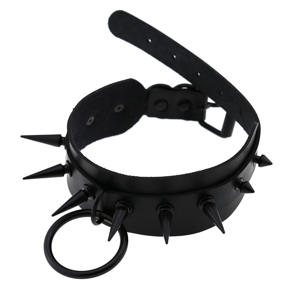 Black Matte Spiked O-Ring Choker – Adjustable