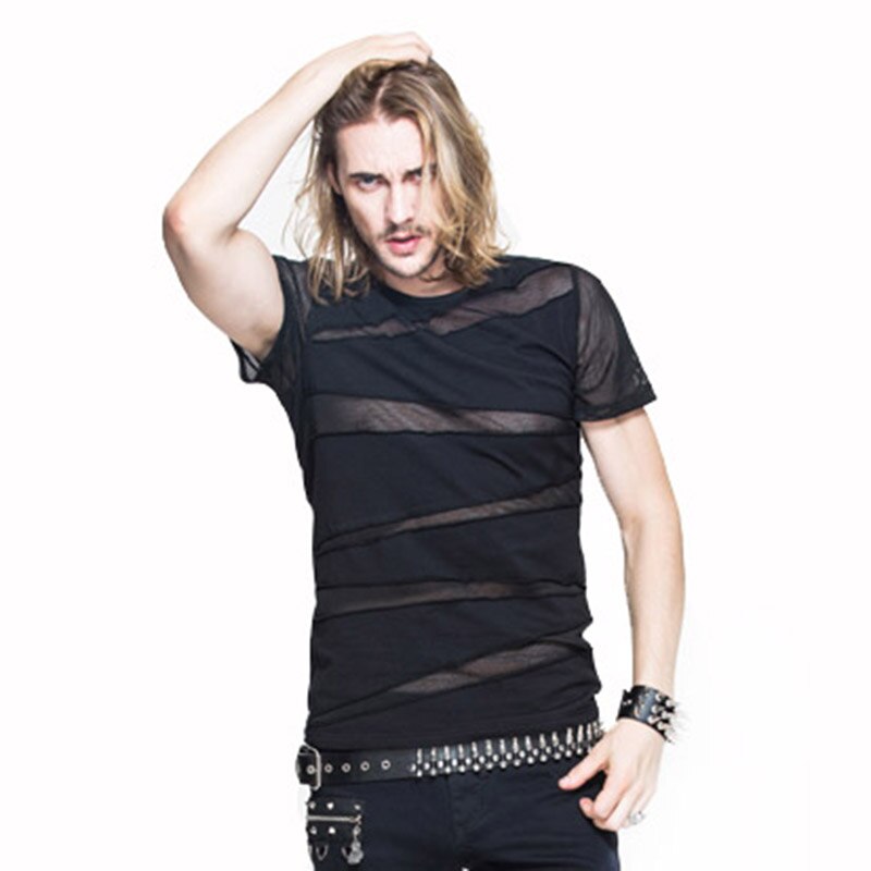 Men's Black Gothic Slashed Mesh T-Shirt