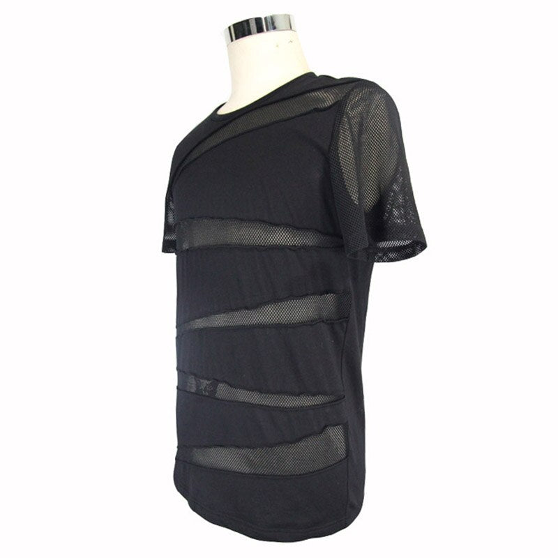 Men's Black Gothic Slashed Mesh T-Shirt