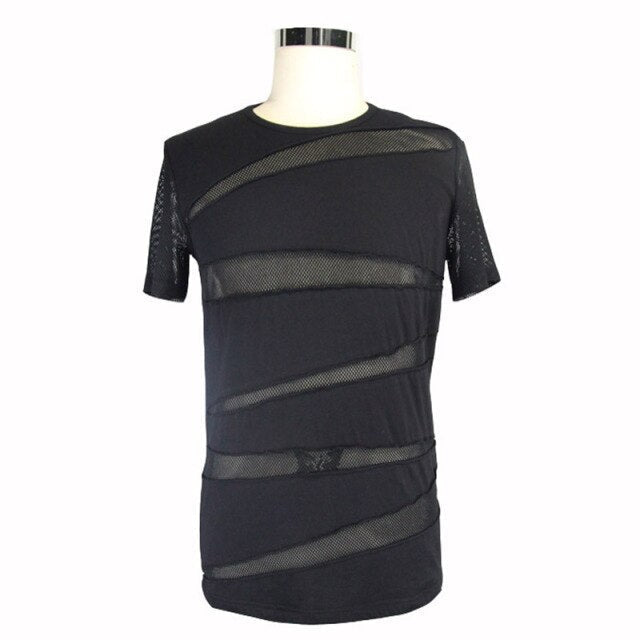 Men's Black Gothic Slashed Mesh T-Shirt