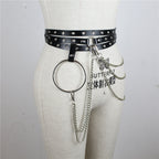 Black Gothic Chain Ring Belt – Faux Leather