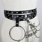 Black Gothic Chain Ring Belt – Faux Leather