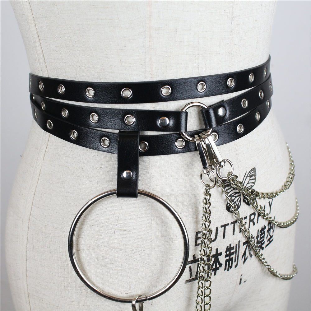 Black Gothic Chain Ring Belt – Faux Leather