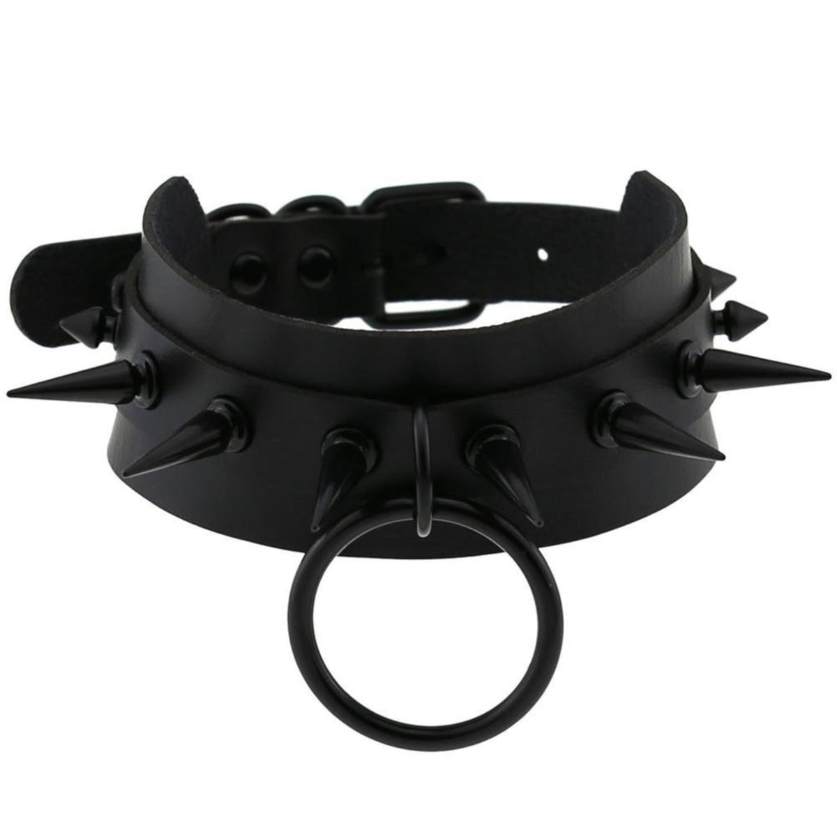 Black Matte Spiked O-Ring Choker – Adjustable