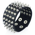 Black Gothic Four-Row Spiked Cuff Bracelet – 22.5cm