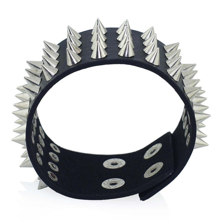 Black Gothic Four-Row Spiked Cuff Bracelet – 22.5cm