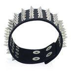 Black Gothic Four-Row Spiked Cuff Bracelet – 22.5cm