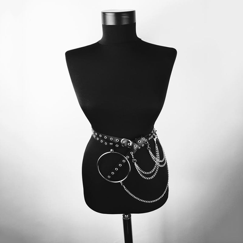 Black Gothic Chain Ring Belt – Faux Leather