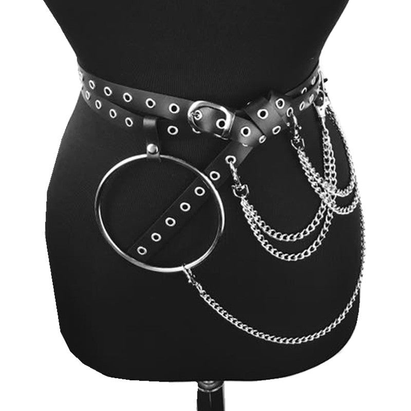 Black Gothic Chain Ring Belt – Faux Leather
