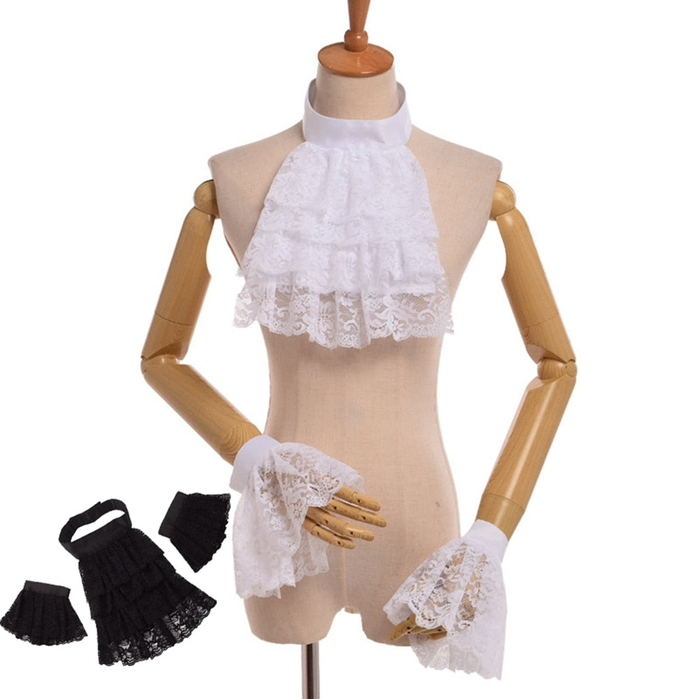 Gothic Vampire Jabot Collar & Cuff Set – Black & White