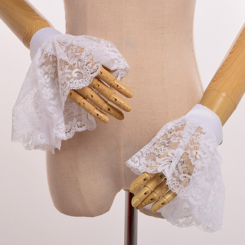 Gothic Vampire Jabot Collar & Cuff Set – Black & White