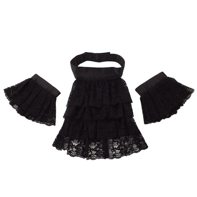 Gothic Vampire Jabot Collar & Cuff Set – Black & White