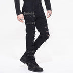 Men's Distressed Gothic Cargo Pants with Buckles & Skeleton Zip