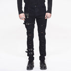 Men's Distressed Gothic Cargo Pants with Buckles & Skeleton Zip