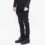 Men's Distressed Gothic Cargo Pants with Buckles & Skeleton Zip