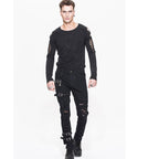 Men's Distressed Gothic Cargo Pants with Buckles & Skeleton Zip