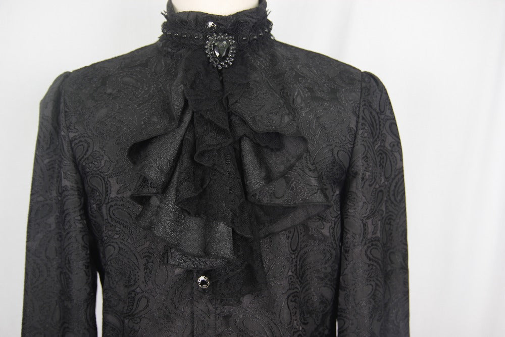 Men's Gothic Vampire Shirt with Ruffled Cuffs & Jabot – S–4XL