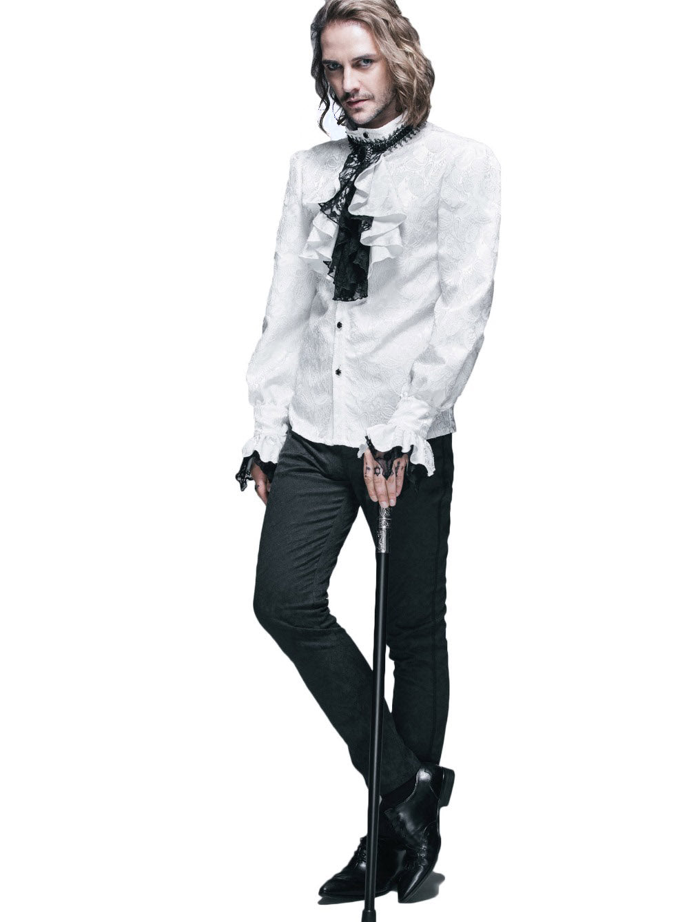 Men's Gothic Vampire Shirt with Ruffled Cuffs & Jabot – S–4XL