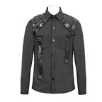 Men's Black Gothic Industrial Shirt with Straps & Buckles – S–4XL