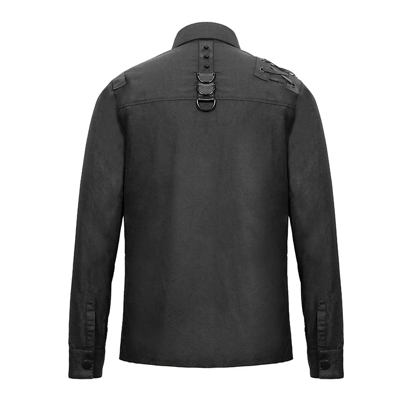 Men's Black Gothic Industrial Shirt with Straps & Buckles – S–4XL