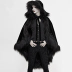 Black Gothic Faux Fur Trim Hooded Cloak