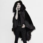 Black Gothic Faux Fur Trim Hooded Cloak