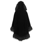 Black Gothic Faux Fur Trim Hooded Cloak