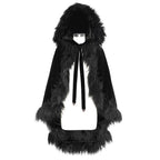 Black Gothic Faux Fur Trim Hooded Cloak
