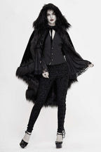 Black Gothic Faux Fur Trim Hooded Cloak