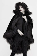 Black Gothic Faux Fur Trim Hooded Cloak