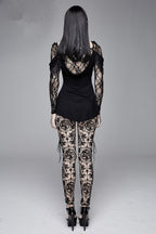 Women's Gothic Lace Cameo Leggings – Black & Nude, XS–3XL