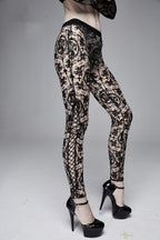 Women's Gothic Lace Cameo Leggings – Black & Nude, XS–3XL