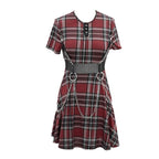 Women's Red Tartan Chain Mini Dress – XS–4XL