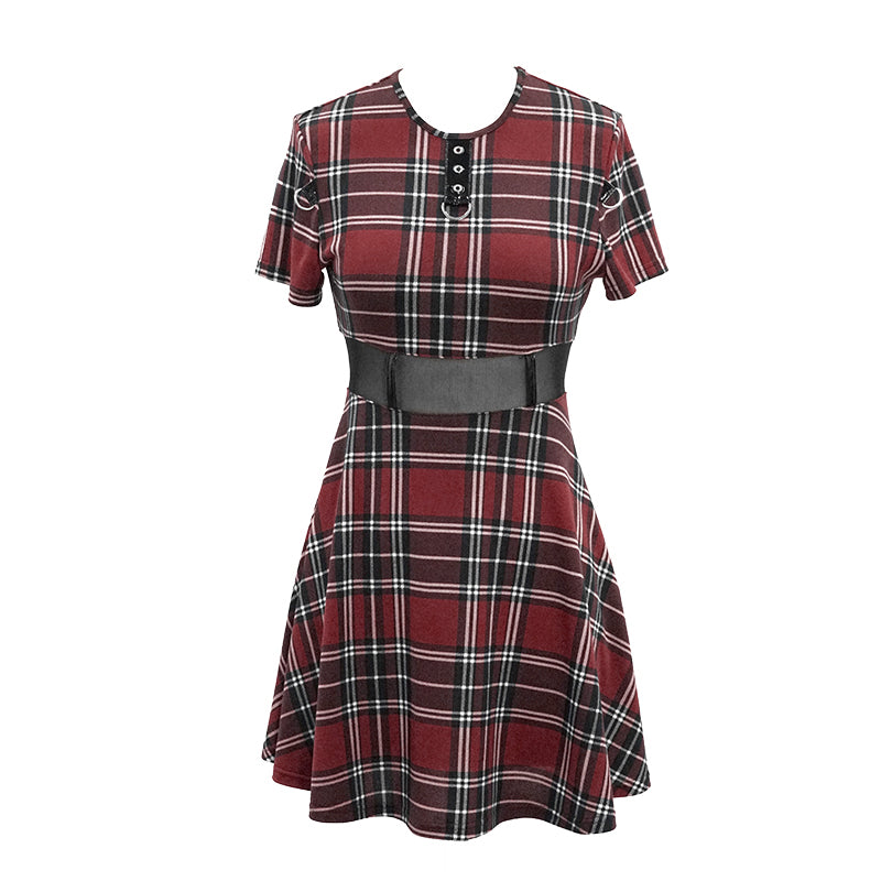Women's Red Tartan Chain Mini Dress – XS–4XL