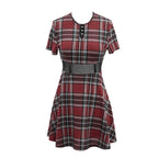 Women's Red Tartan Chain Mini Dress – XS–4XL