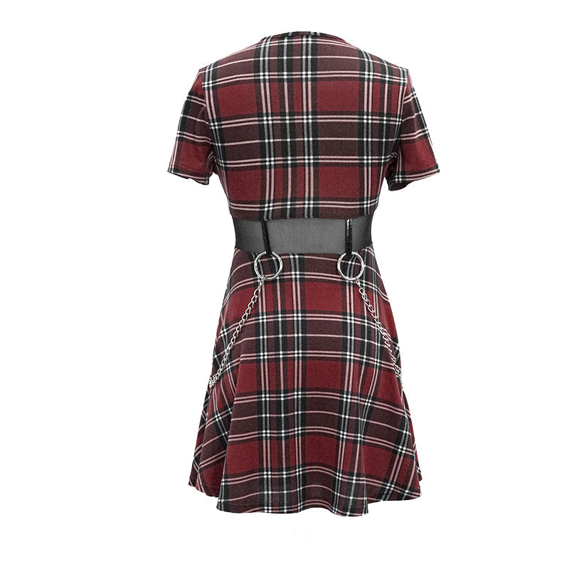 Women's Red Tartan Chain Mini Dress – XS–4XL