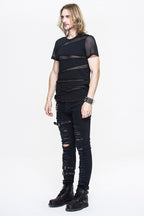 Men's Black Gothic Slashed Mesh T-Shirt