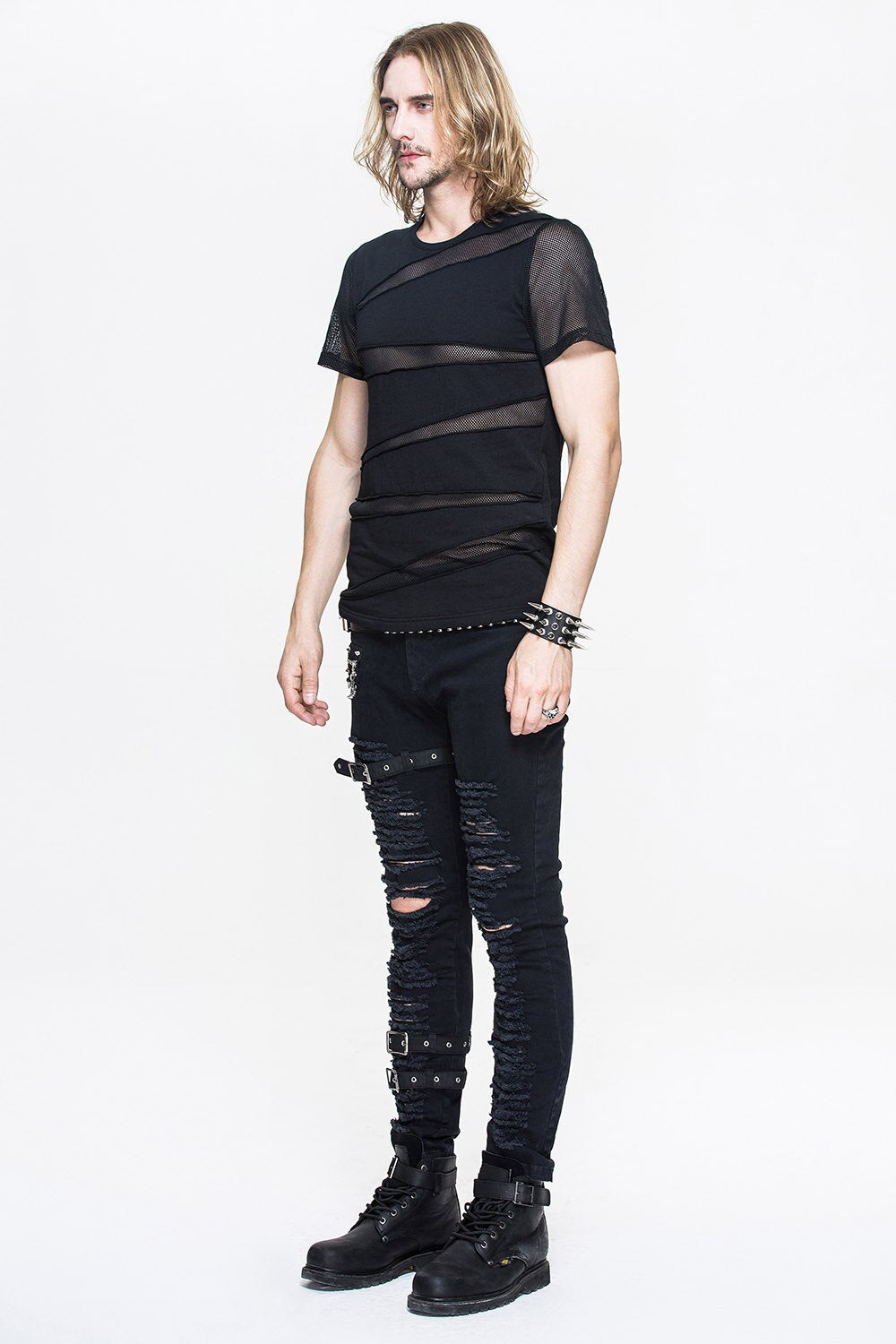 Men's Black Gothic Slashed Mesh T-Shirt