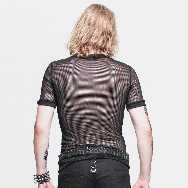 Men's Black Gothic Sheer Mesh Shirt – Short Sleeve – S–3XL