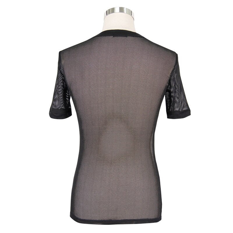 Men's Black Gothic Sheer Mesh Shirt – Short Sleeve – S–3XL